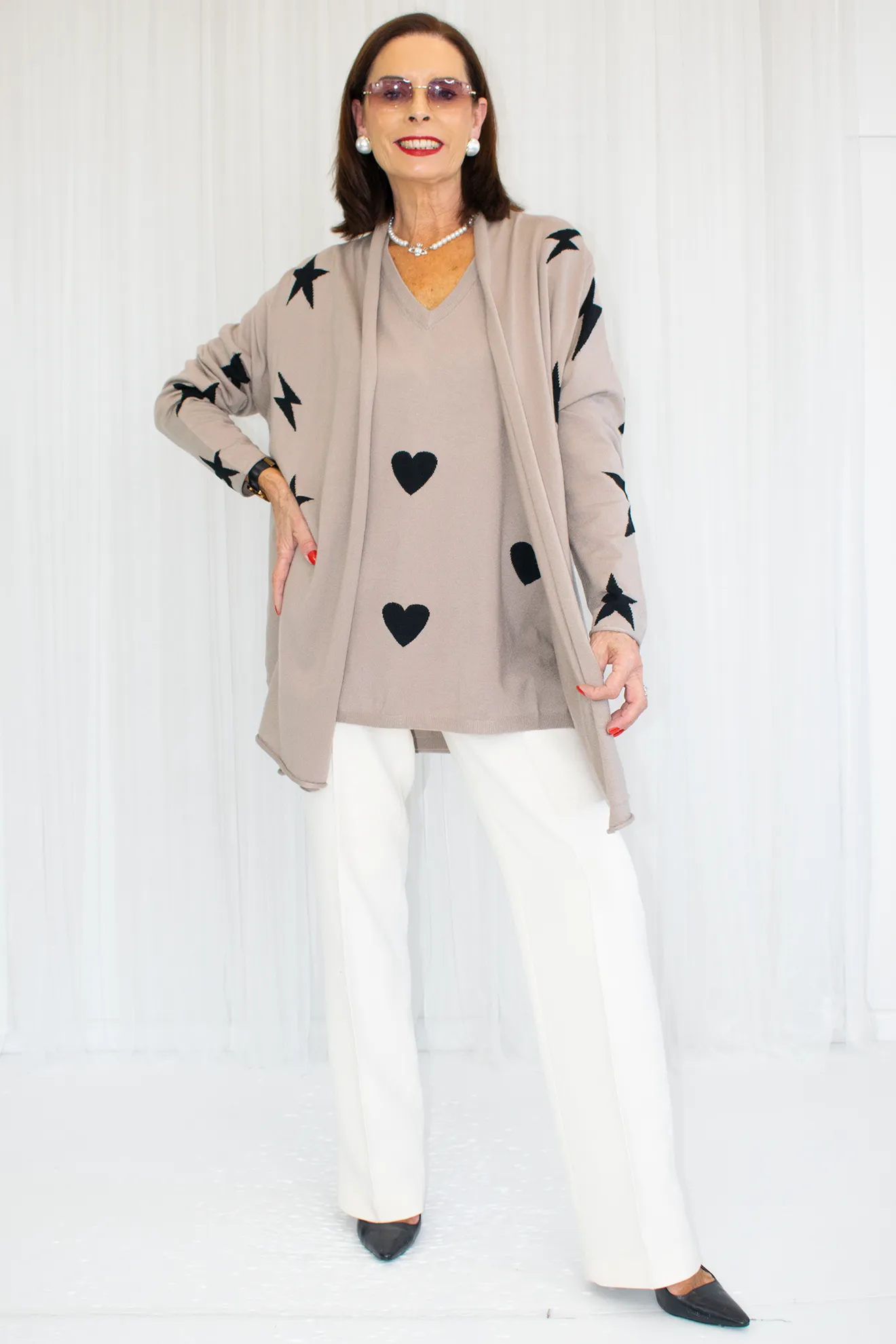 Luna Long Sleeve Star Cardigan in Mocha