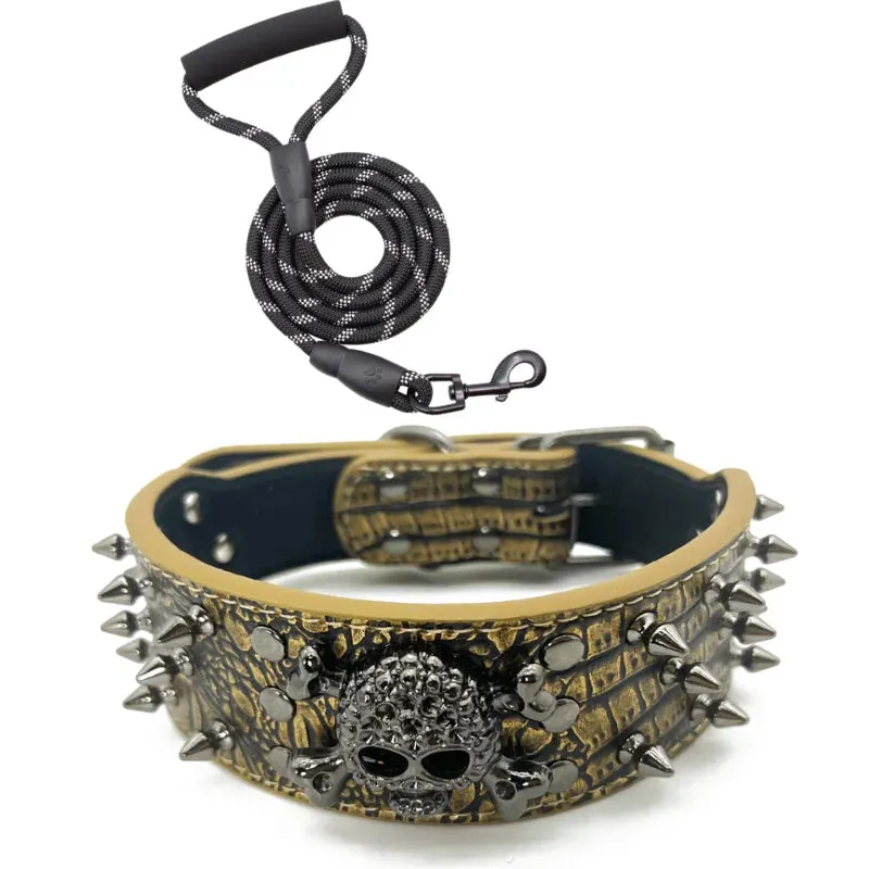 MACHO Pet - Skull Spiked Dog Collar And Leash Set
