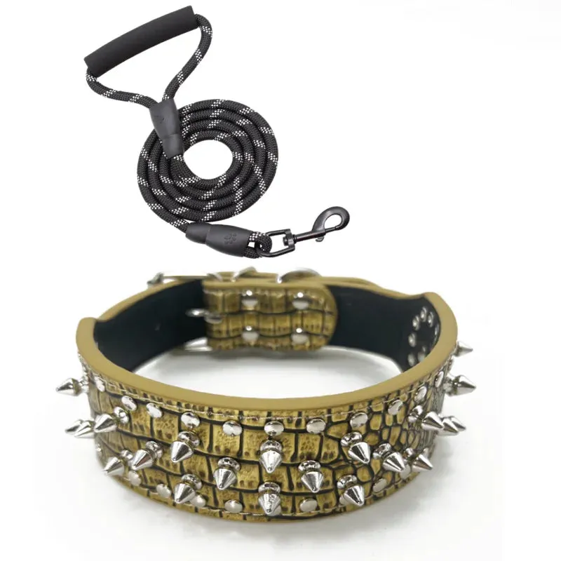 MACHO Pet - Skull Spiked Dog Collar And Leash Set