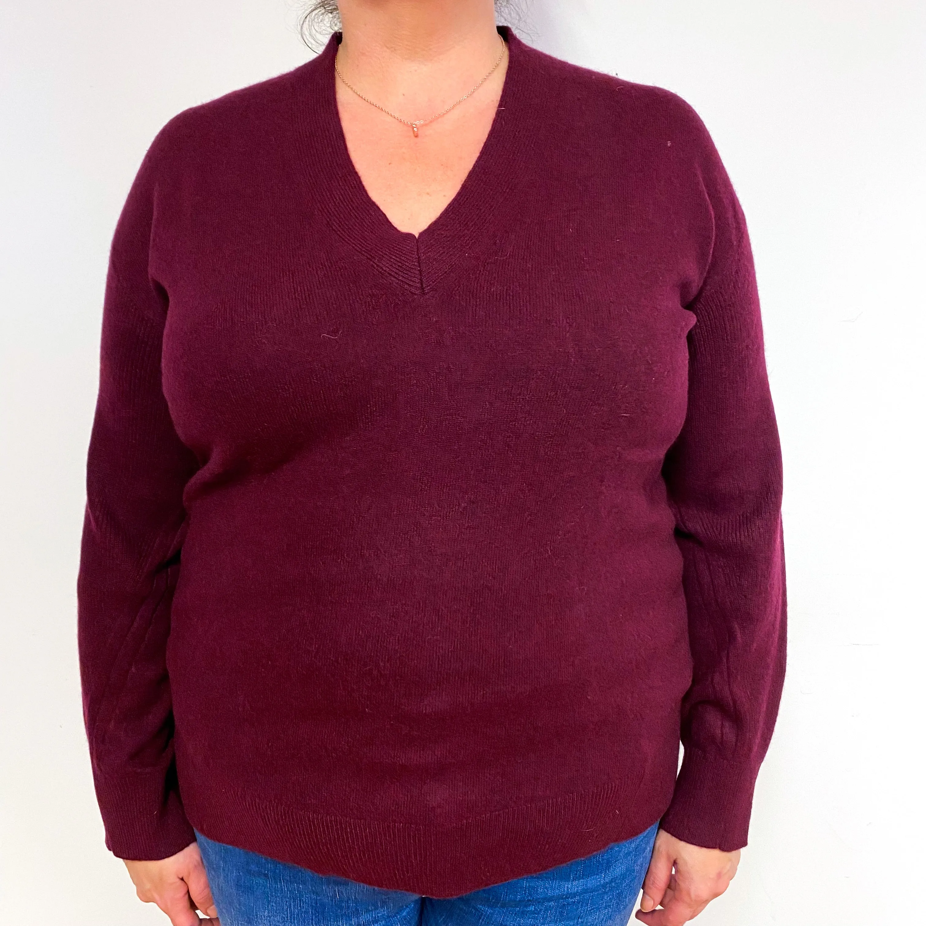 Magaschoni Burgundy Red Cashmere V-Neck Jumper Extra Large
