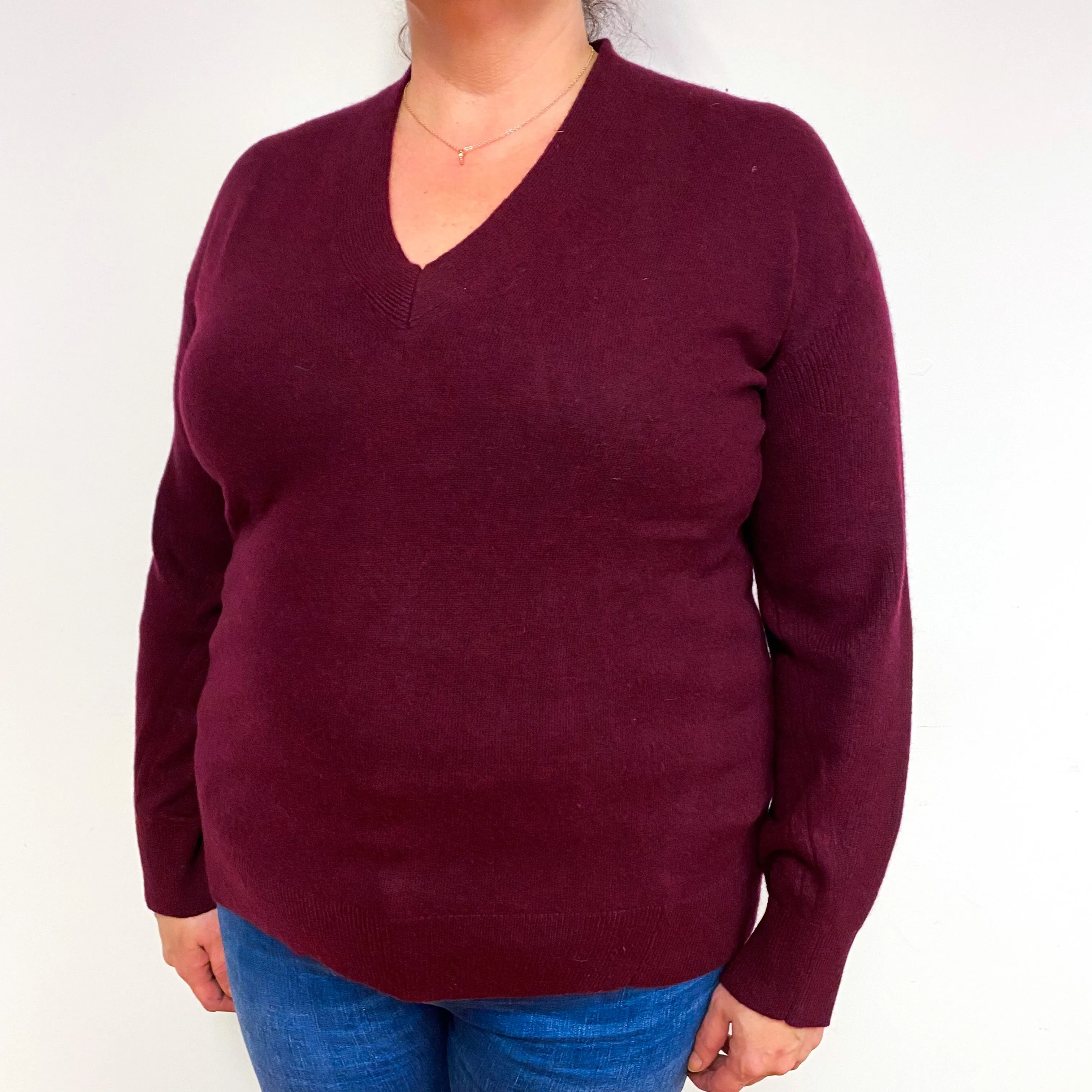 Magaschoni Burgundy Red Cashmere V-Neck Jumper Extra Large
