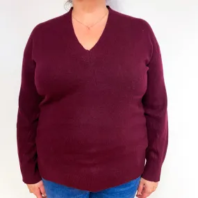 Magaschoni Burgundy Red Cashmere V-Neck Jumper Extra Large