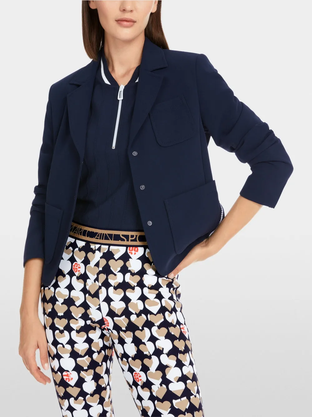 Marc Cain Navy Solid blazer with patch pockets