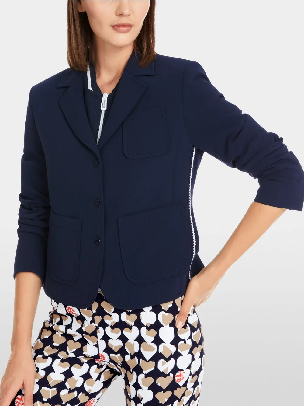 Marc Cain Navy Solid blazer with patch pockets
