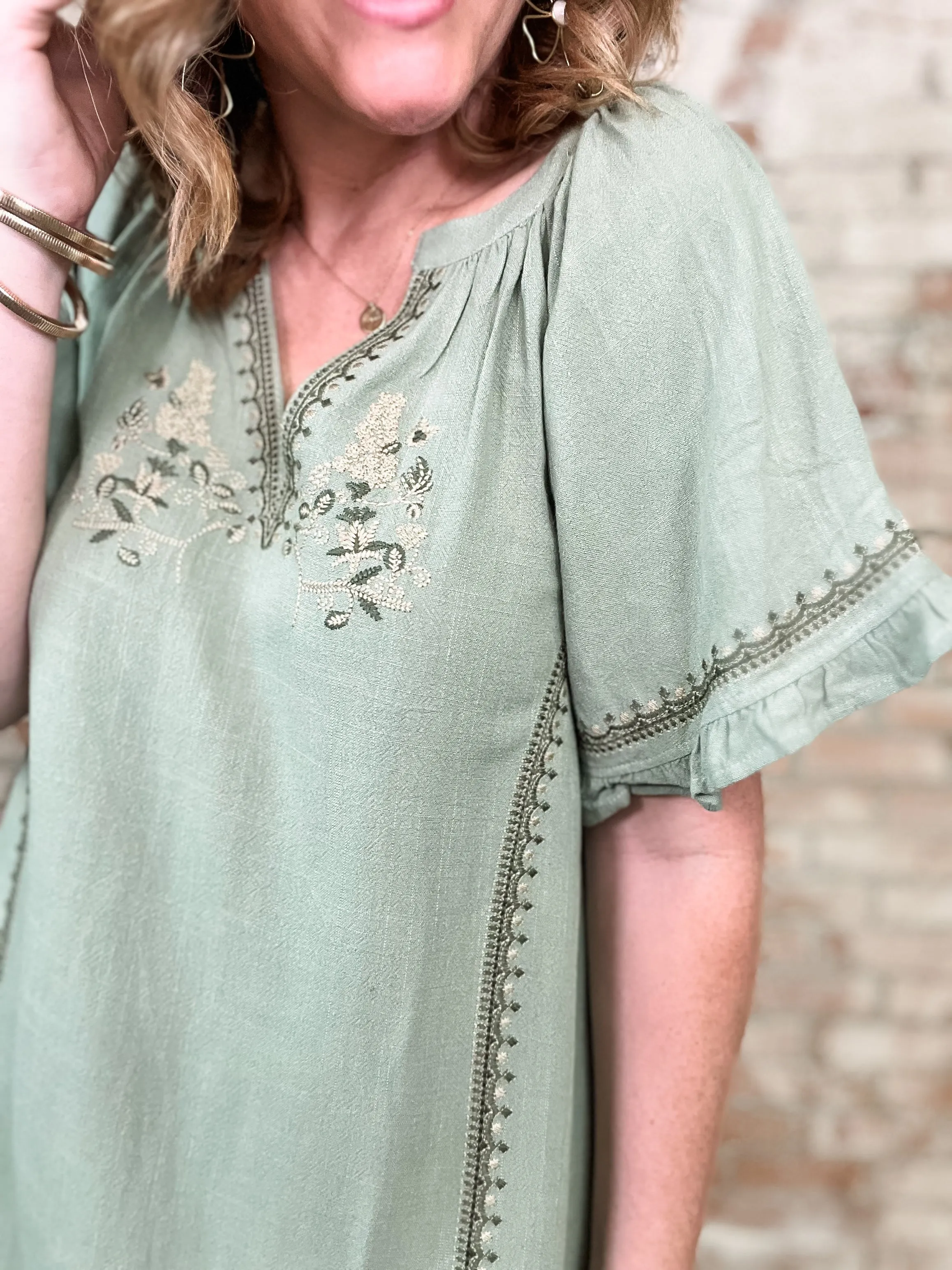 Mavis Dusty Mint Embroidered Dress - FINAL SALE