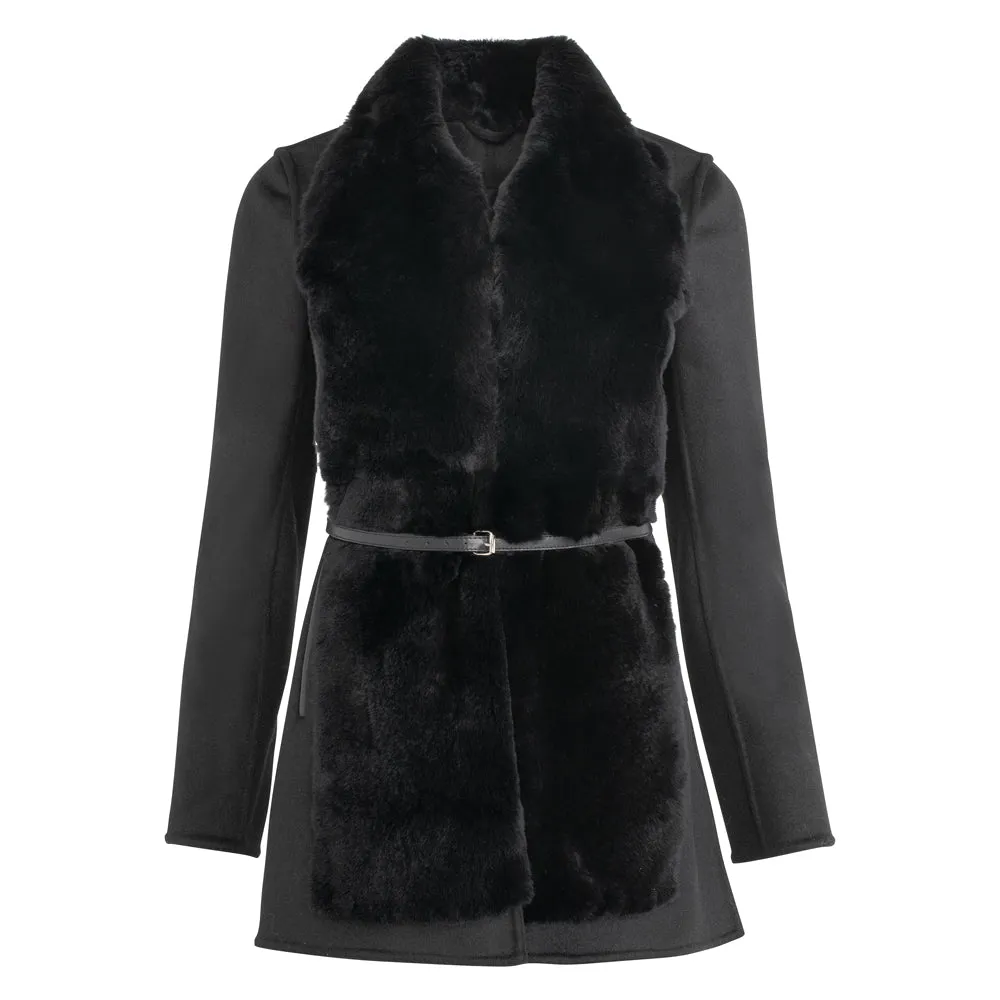 MEGAN Cashmere cardigan with Rex rabbit fur front