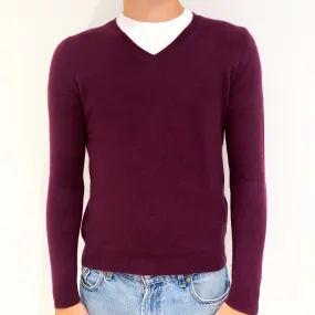 Men's Mulberry Purple Cashmere V-Neck Jumper Medium