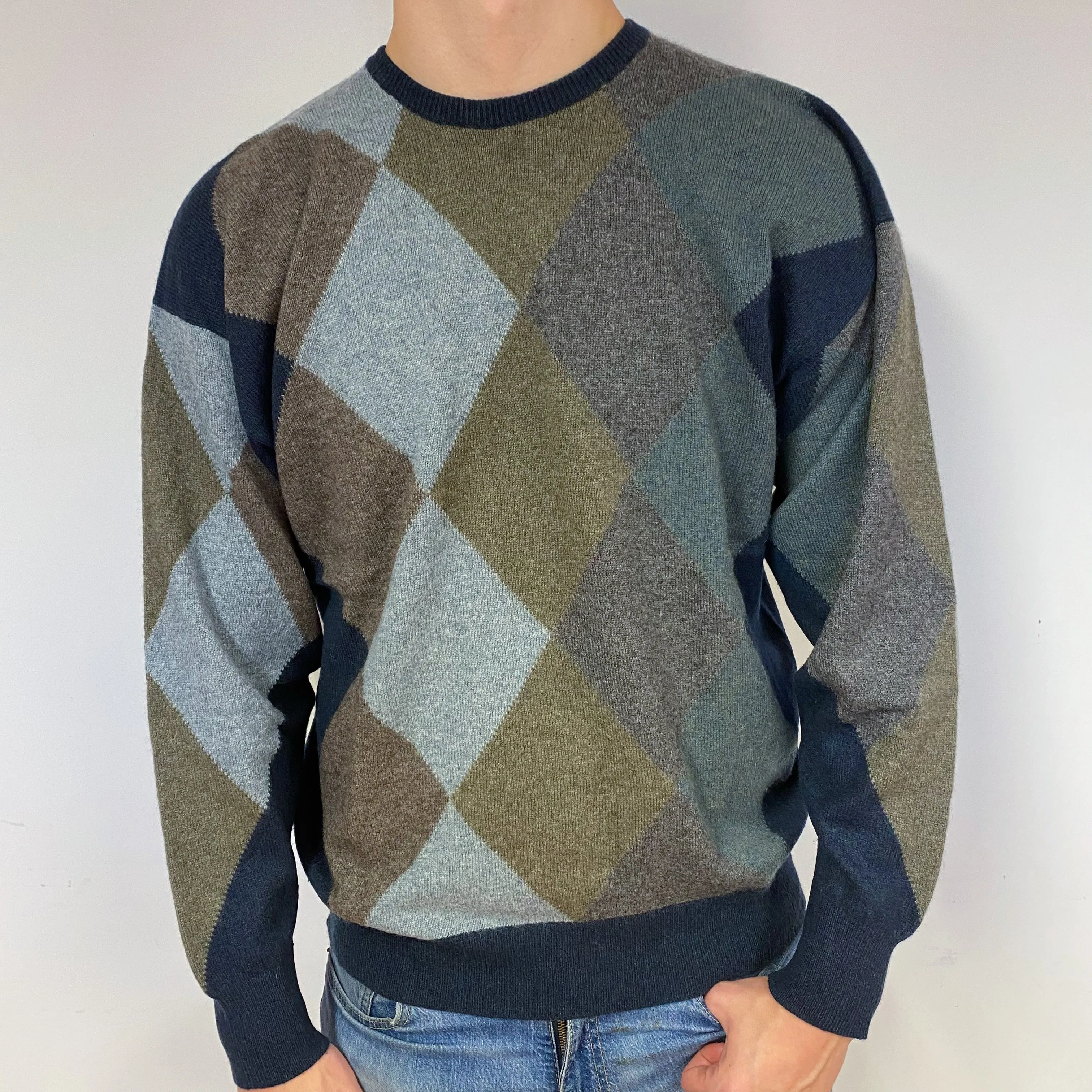 Men's Scotch Blue Diamond Cashmere Crew Neck Jumper Extra Large