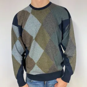 Men's Scotch Blue Diamond Cashmere Crew Neck Jumper Extra Large