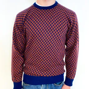 Men's Vintage Orange and Navy Cashmere Crew Neck Jumper