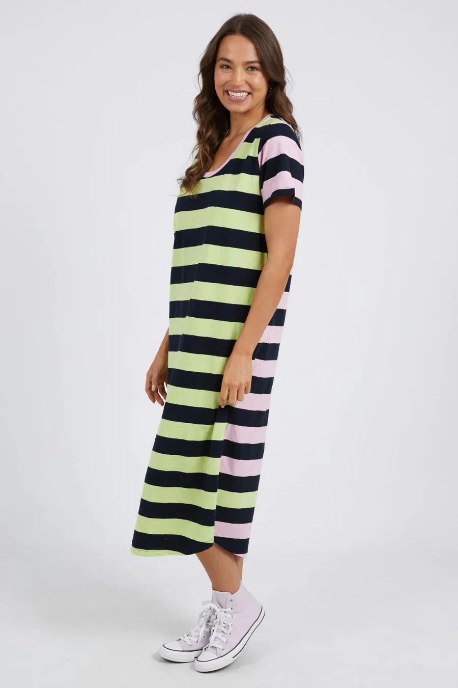 Mercury Stripe Dress in KeyLime / Navy / Pink