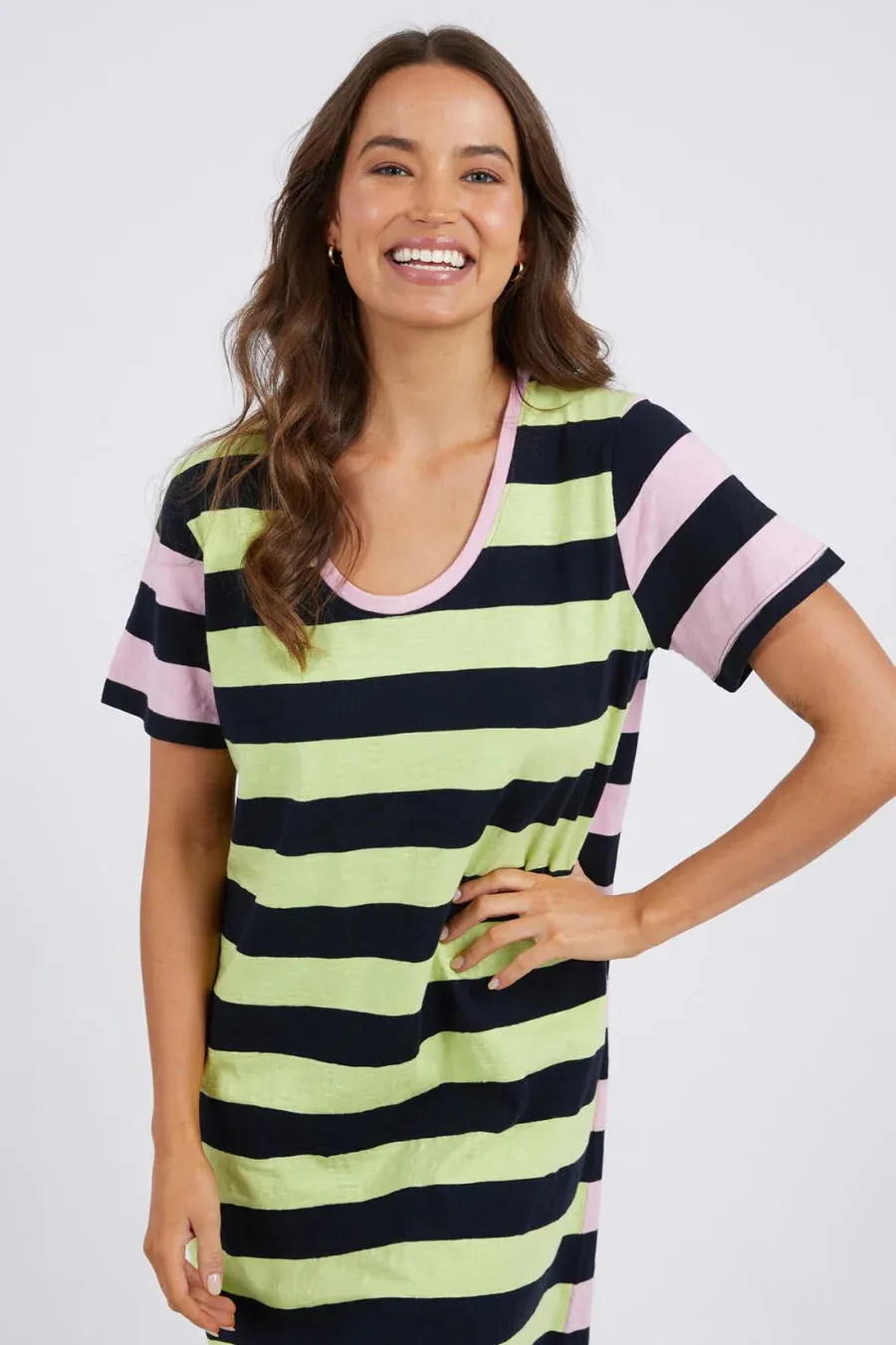 Mercury Stripe Dress in KeyLime / Navy / Pink
