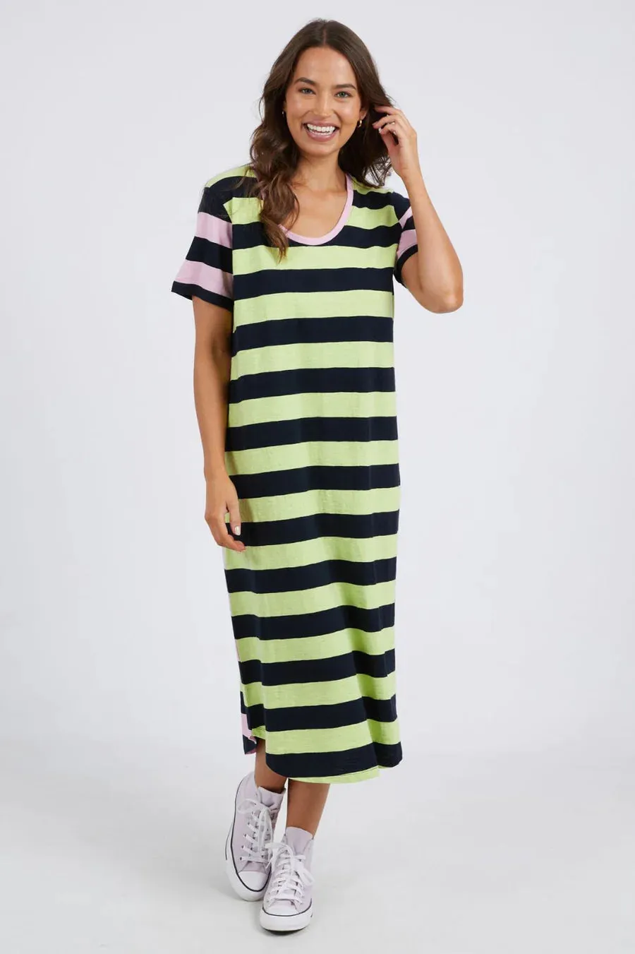Mercury Stripe Dress in KeyLime / Navy / Pink