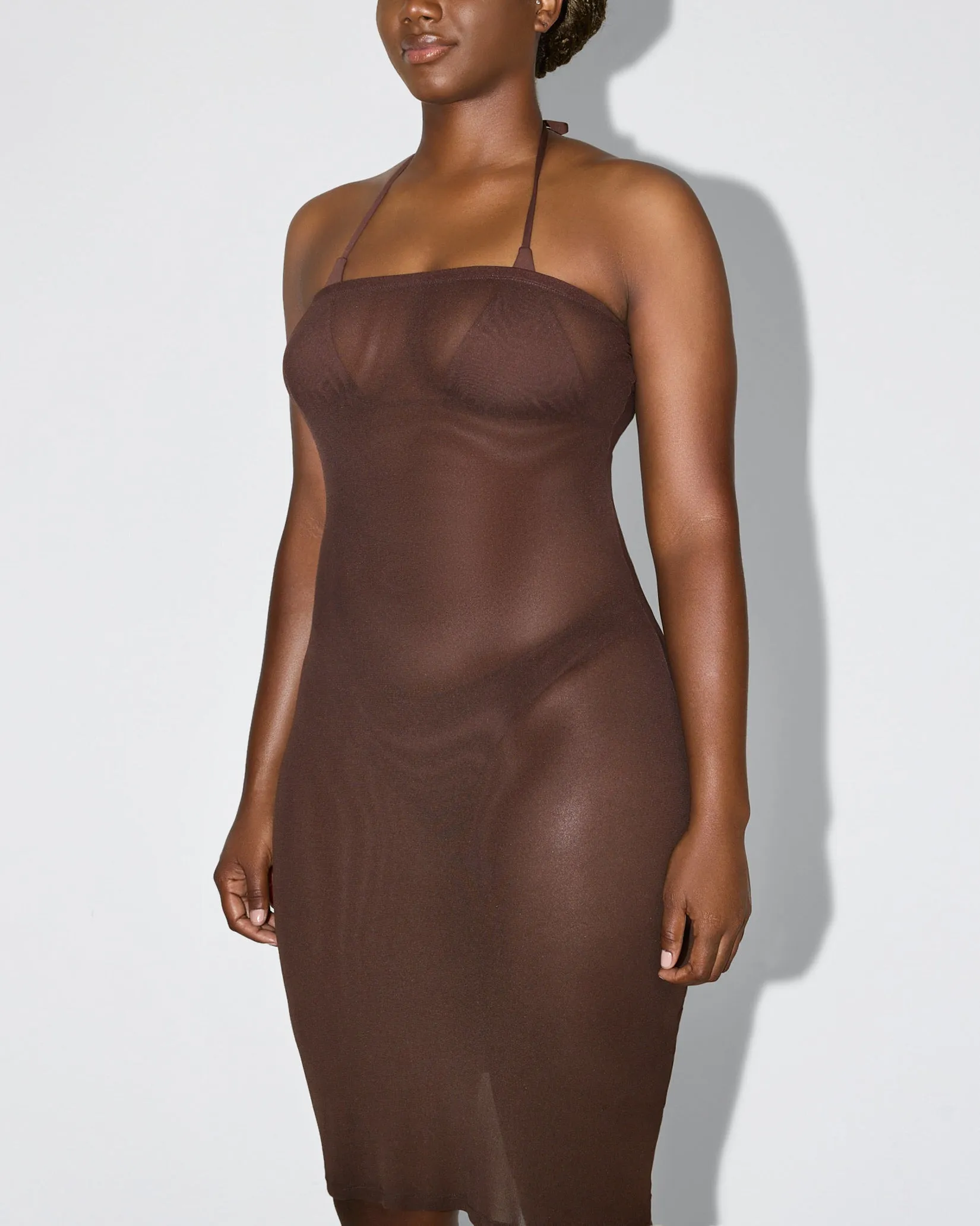 Mesh Tube Midi Dress | Chocolate