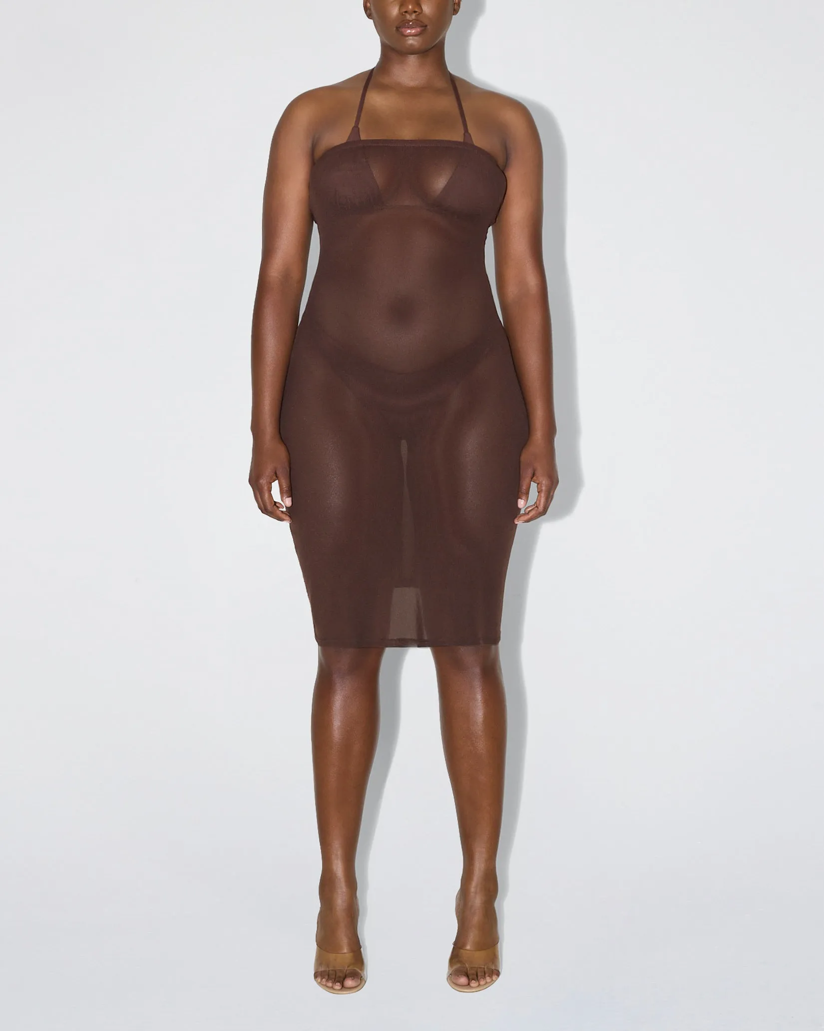 Mesh Tube Midi Dress | Chocolate