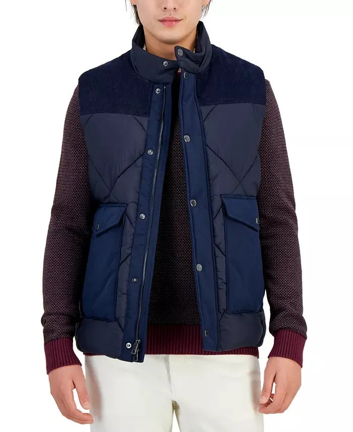 Michael Kors Men's Quilted Corduroy-Trim Puffer Vest Medium Navy Blue
