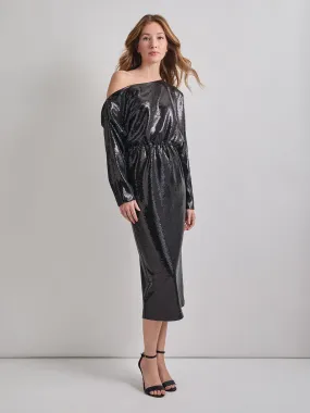 Modern Fit Sequin Novelty Woven Blouson Midi Dress