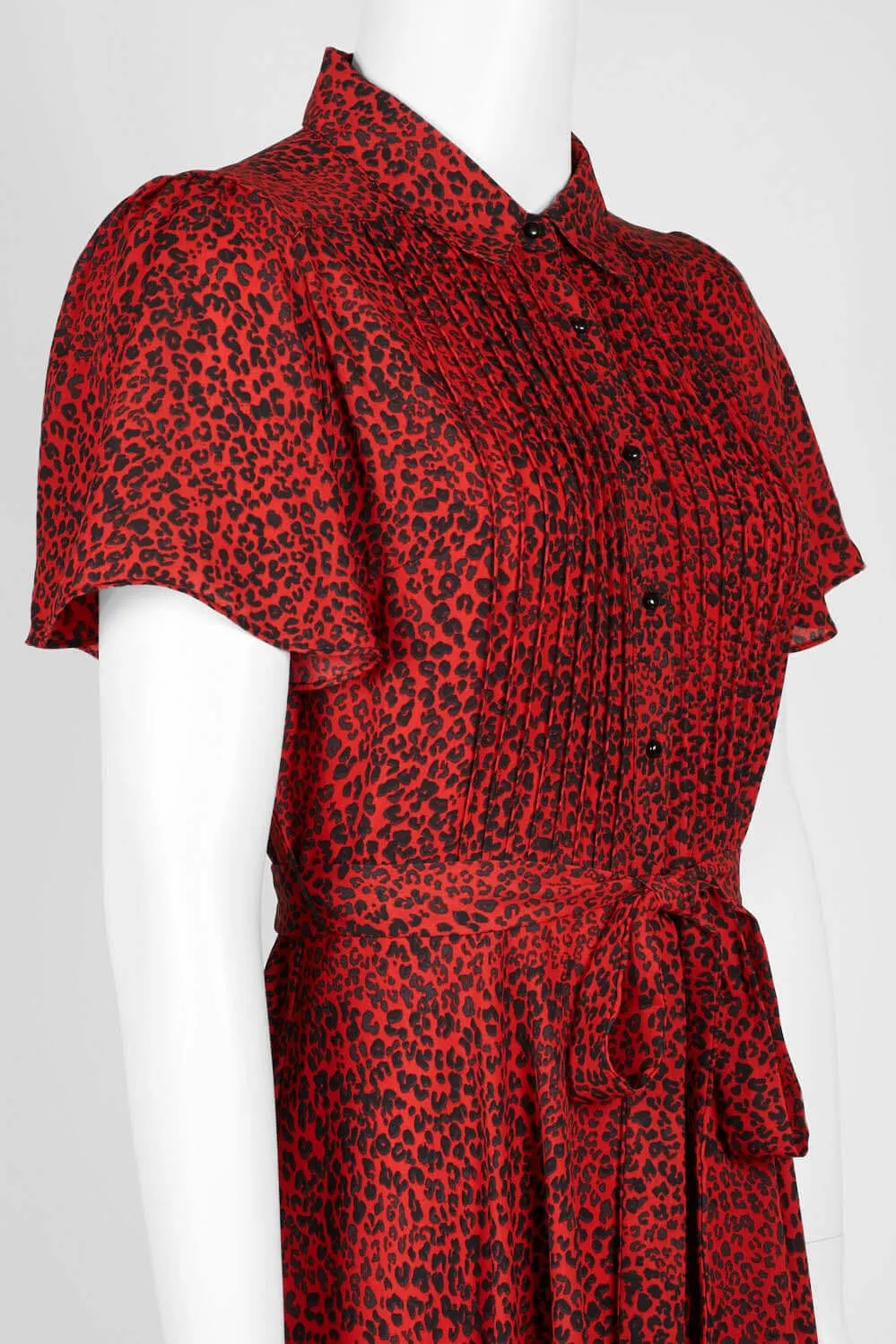 NANETTE Nanette Lepore Collared Short Sleeve Button Down Tie Waist Polyester Dress