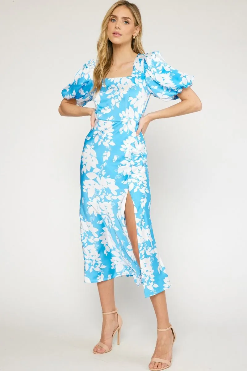 Natasha Satin Floral Print Midi Dress
