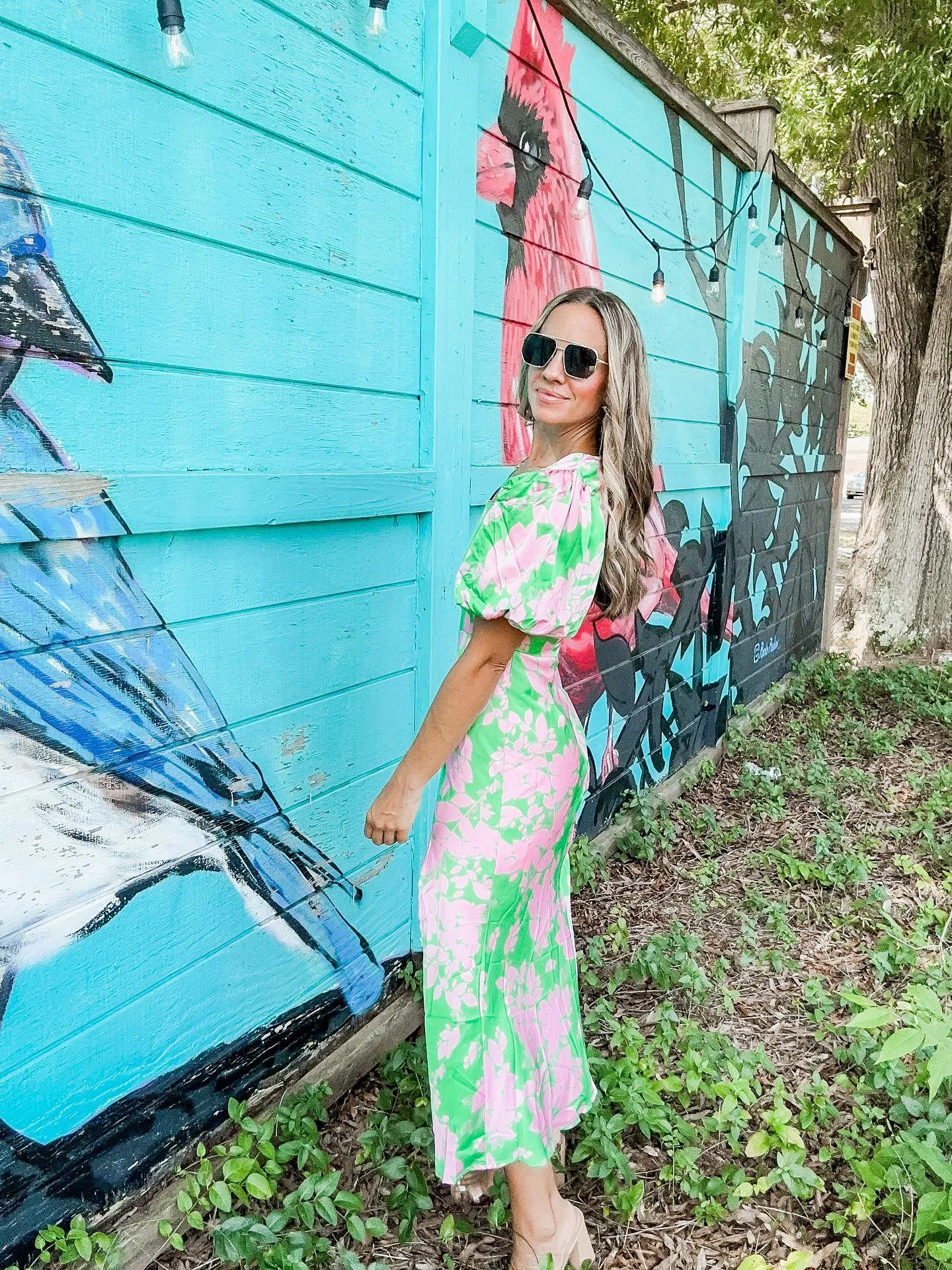 Natasha Satin Floral Print Midi Dress