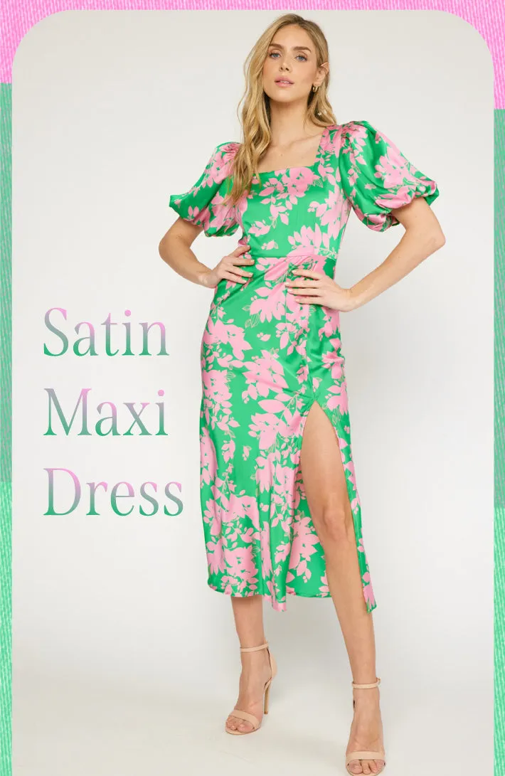 Natasha Satin Floral Print Midi Dress