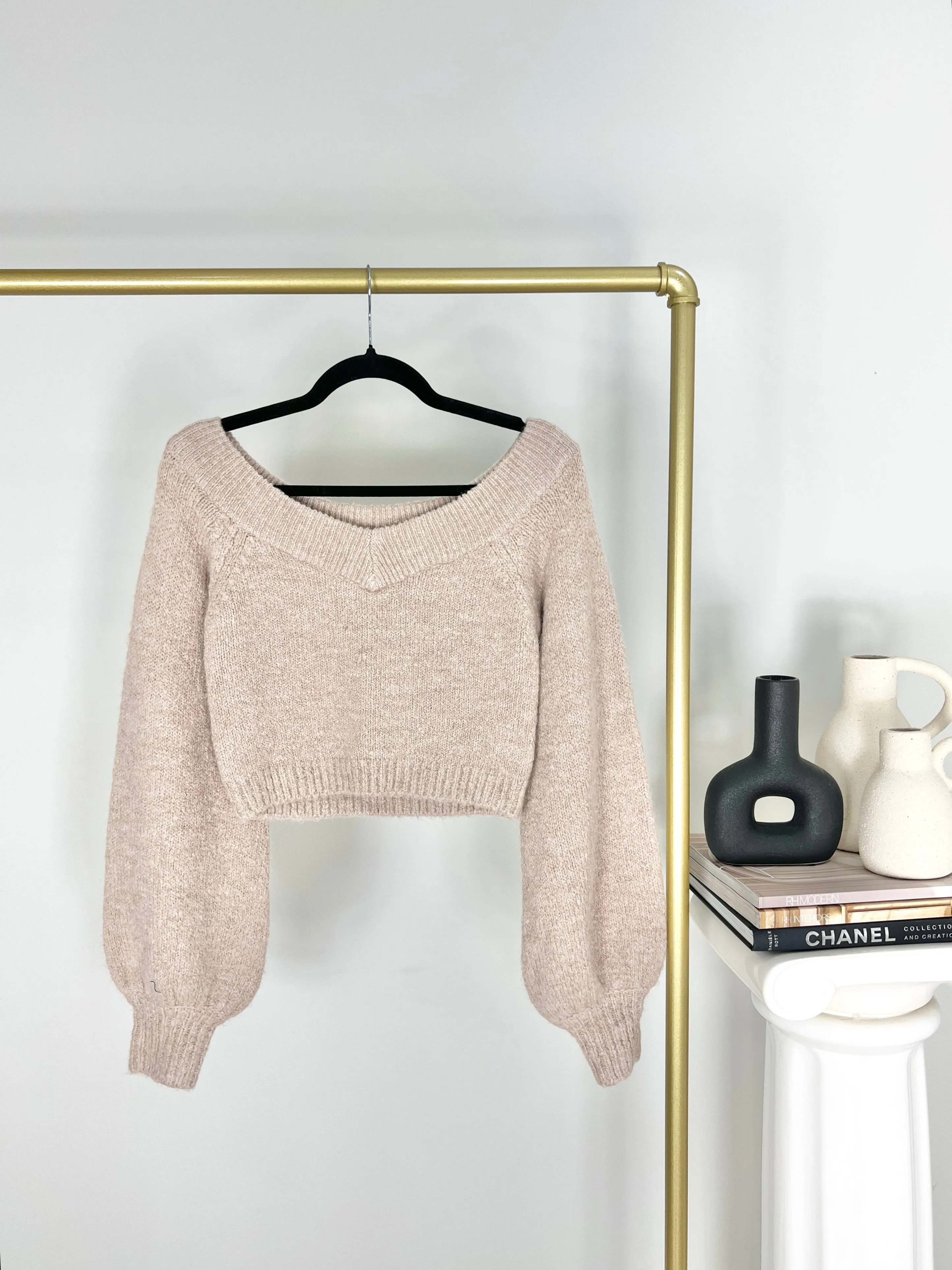 NEUTRAL KNIT OAK   FORT BALLOON SLEEVE SWEATER