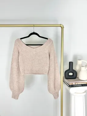 NEUTRAL KNIT OAK   FORT BALLOON SLEEVE SWEATER