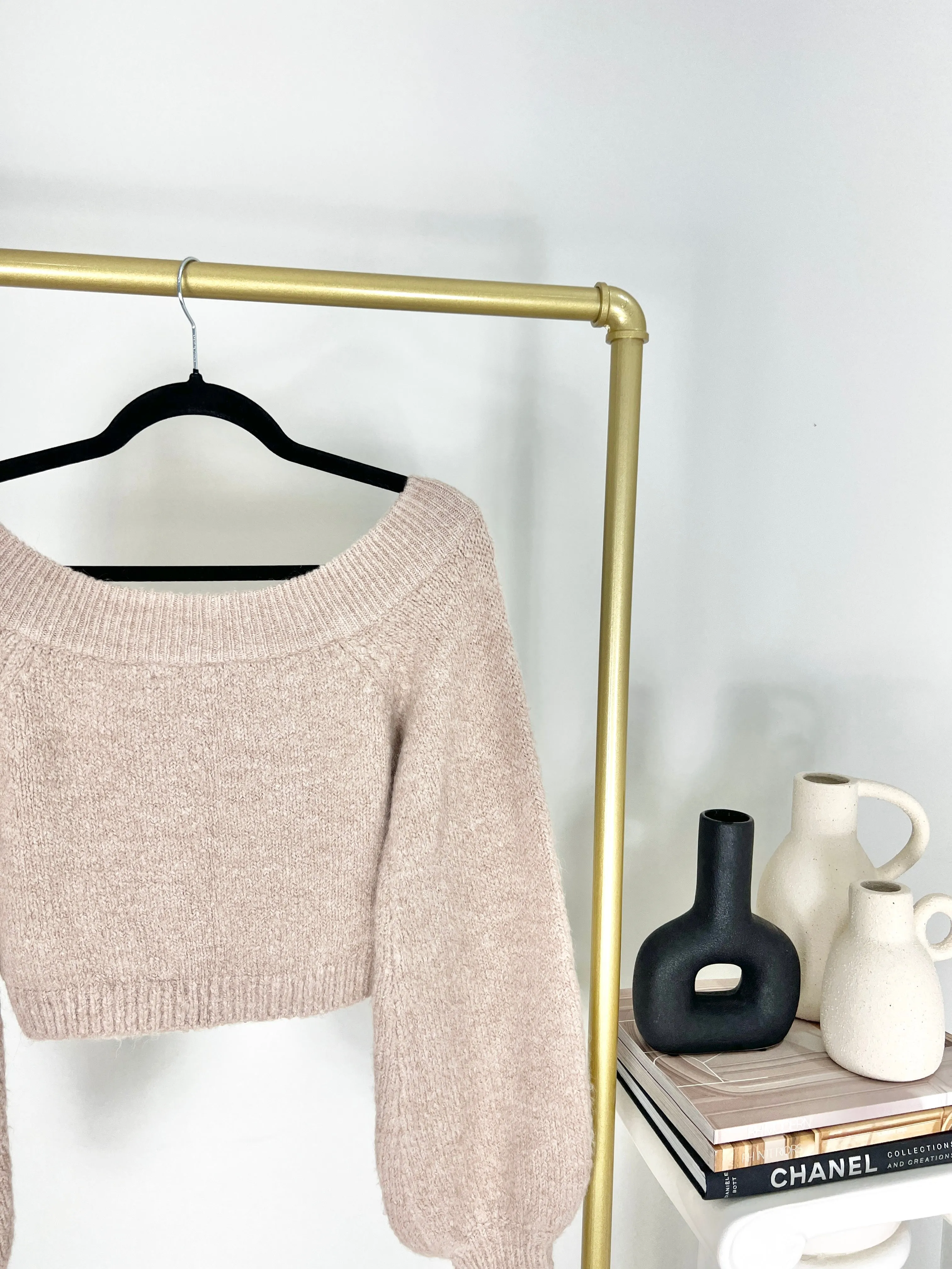 NEUTRAL KNIT OAK   FORT BALLOON SLEEVE SWEATER