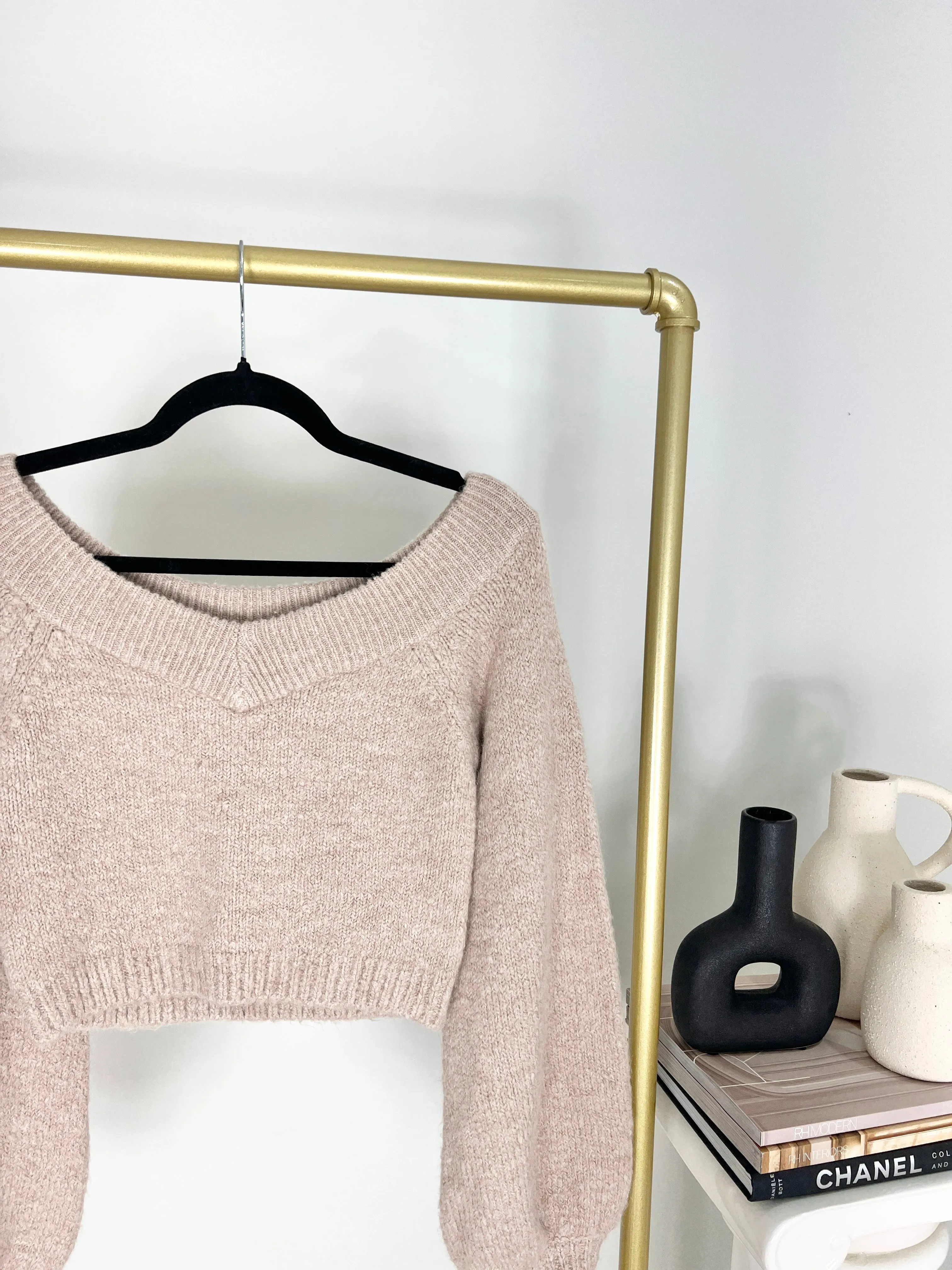 NEUTRAL KNIT OAK   FORT BALLOON SLEEVE SWEATER