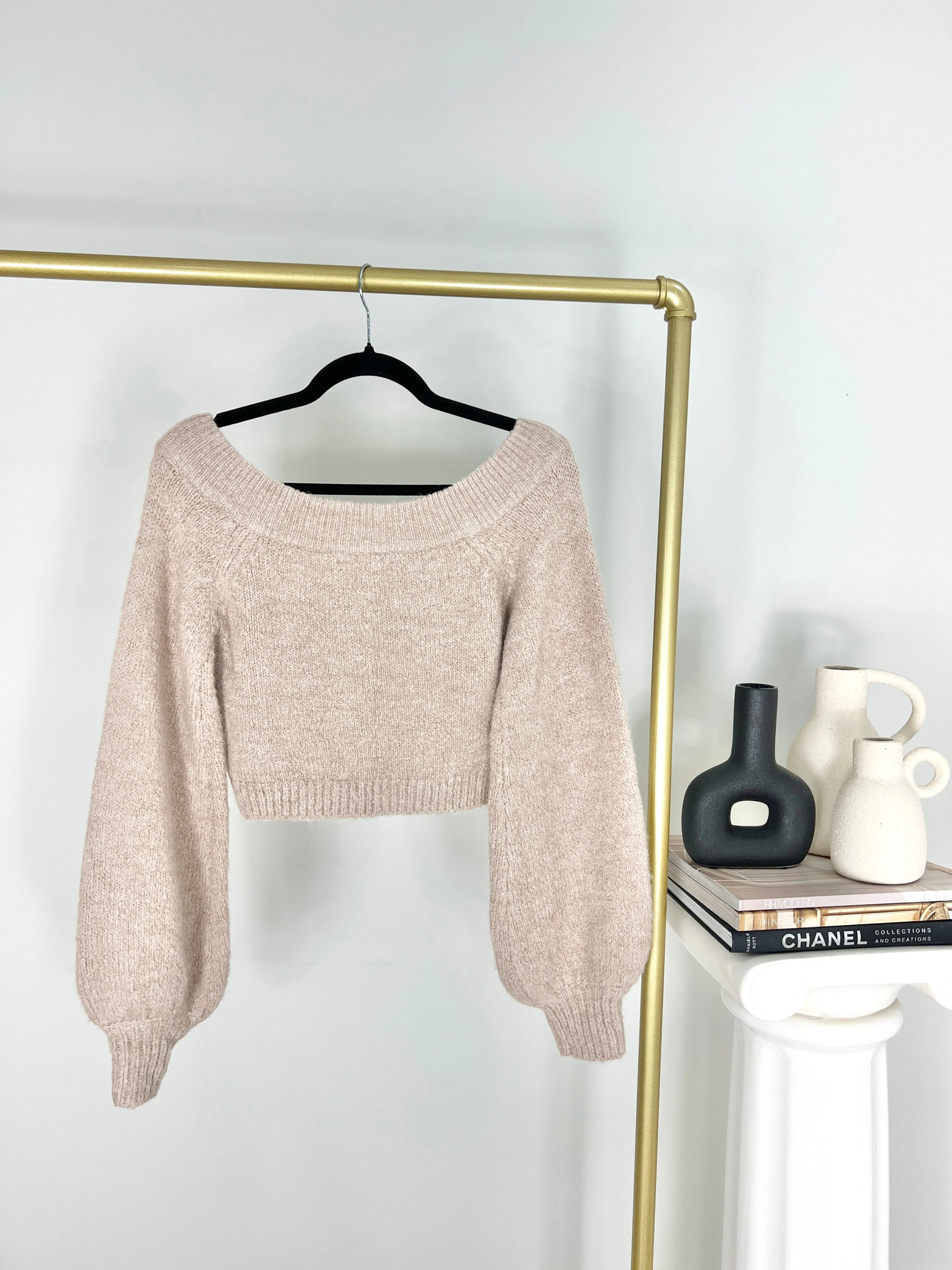 NEUTRAL KNIT OAK   FORT BALLOON SLEEVE SWEATER