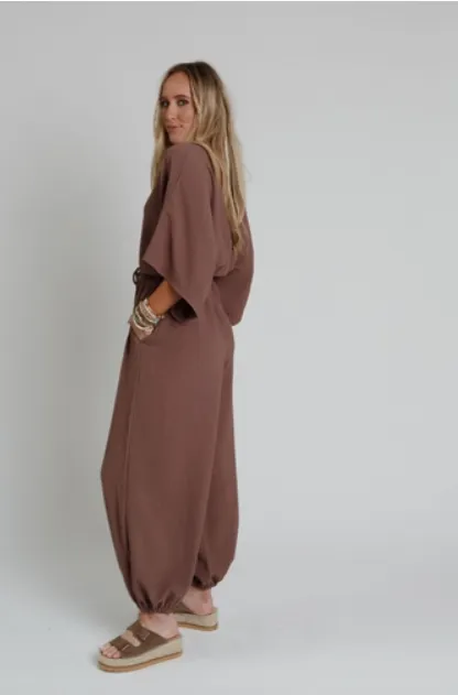 New Love Relaxed Drawstring Jumpsuit - Mocha