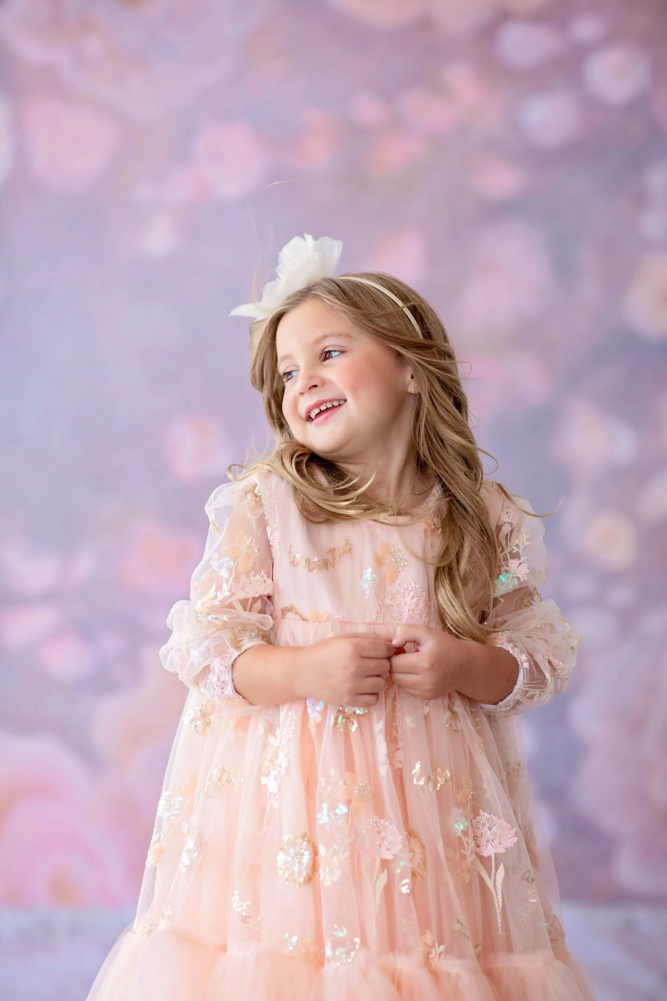 New. "Carolyn" -  bishop sleeve-Butterfly Sequin-Vintage Length Dress ( 6 Year - Petite 7 Year)