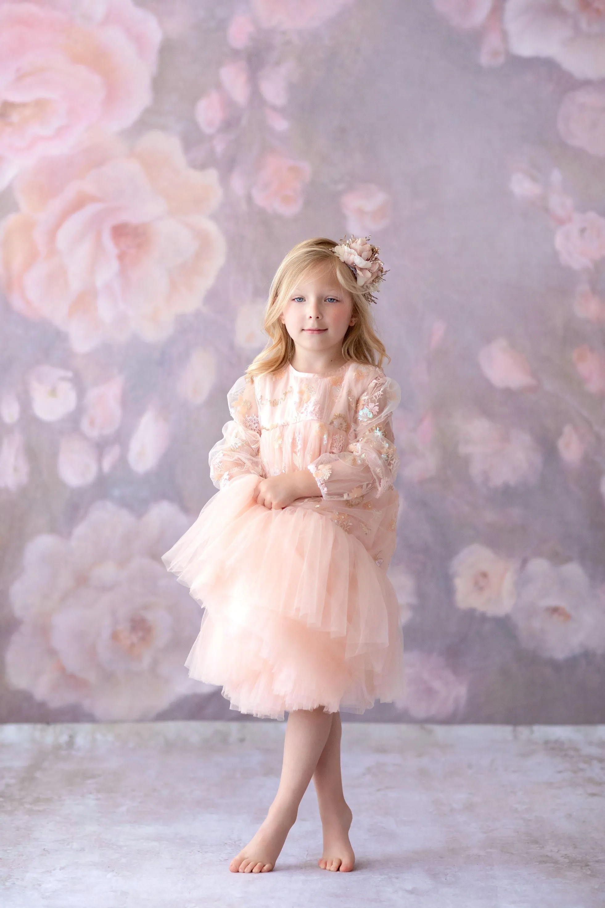 New. "Carolyn" -  bishop sleeve-Butterfly Sequin-Vintage Length Dress ( 6 Year - Petite 7 Year)