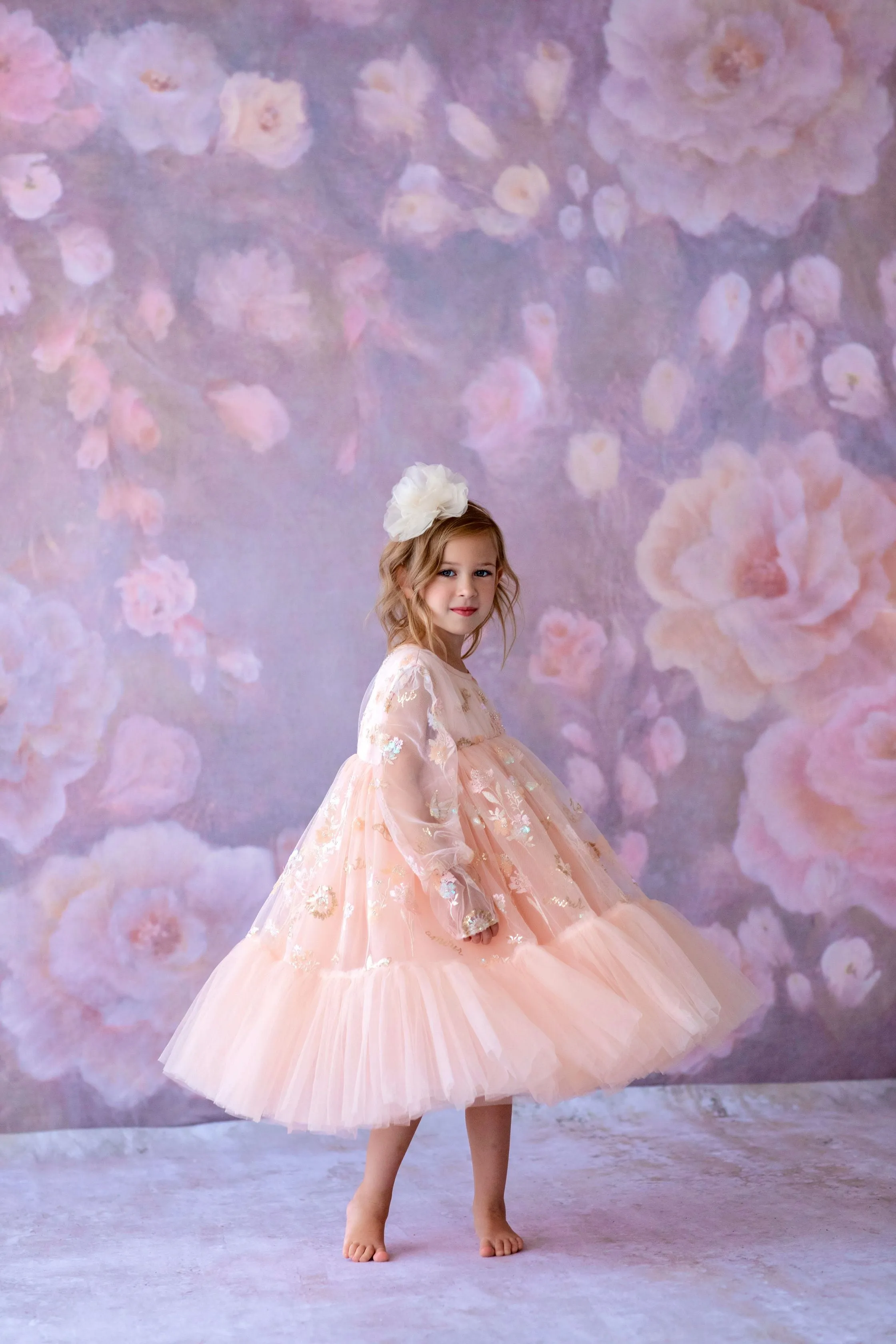 New. "Carolyn" -  bishop sleeve-Butterfly Sequin-Vintage Length Dress ( 6 Year - Petite 7 Year)