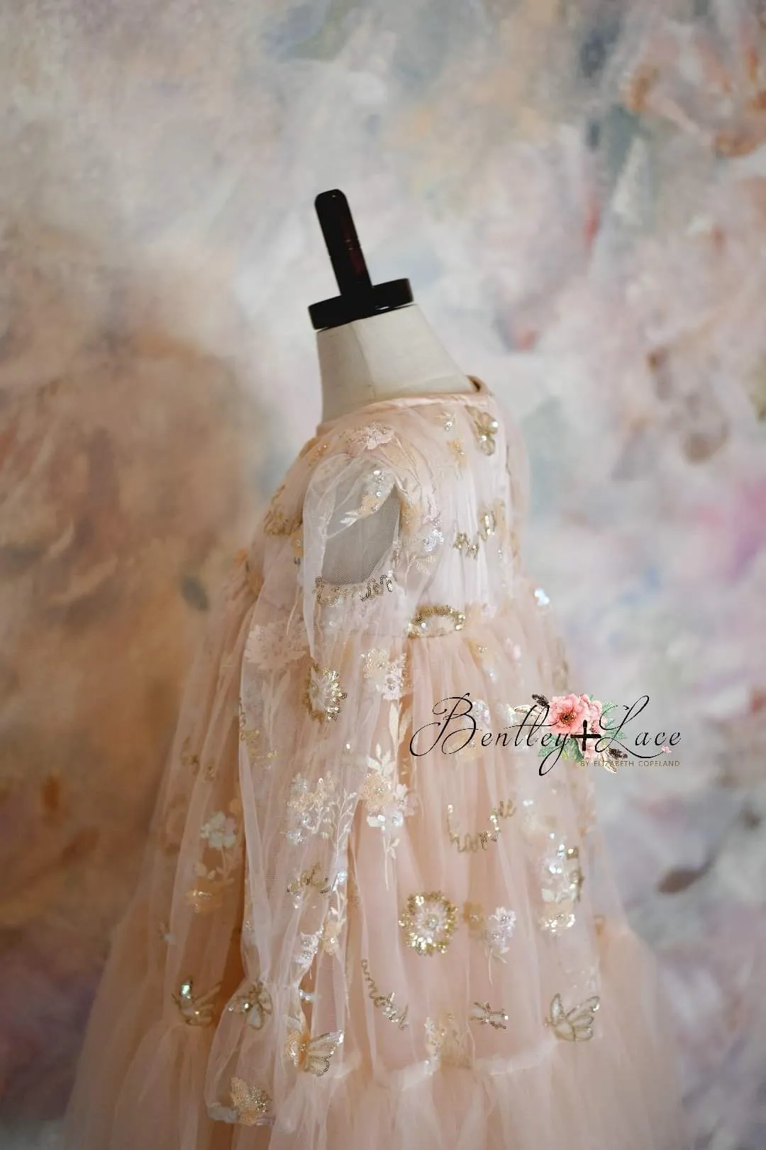 New. "Carolyn" -  bishop sleeve-Butterfly Sequin-Vintage Length Dress ( 6 Year - Petite 7 Year)