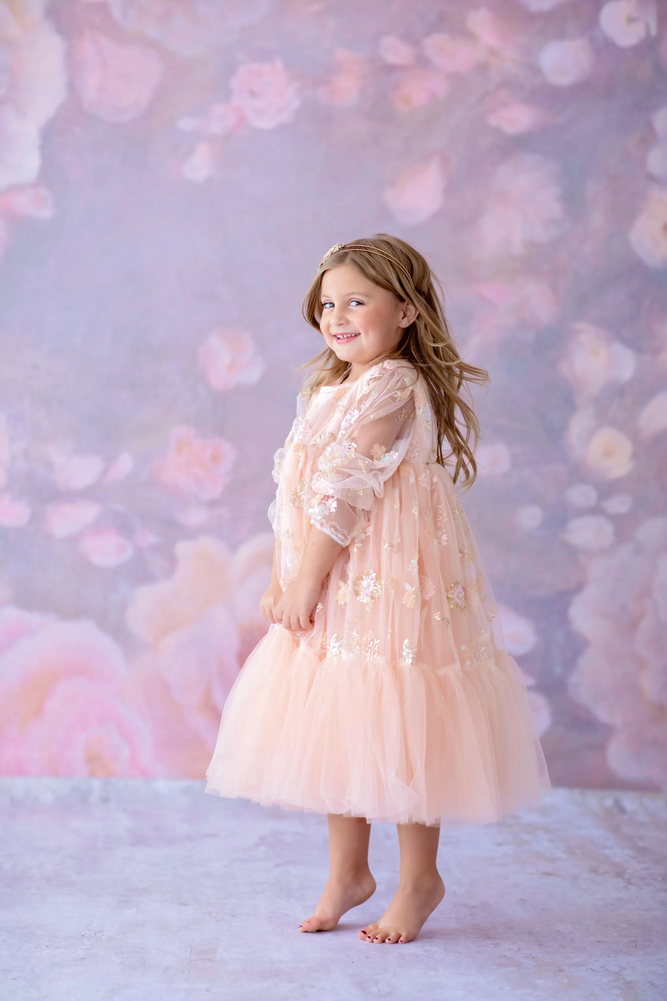 New. "Carolyn" -  bishop sleeve-Butterfly Sequin-Vintage Length Dress ( 6 Year - Petite 7 Year)