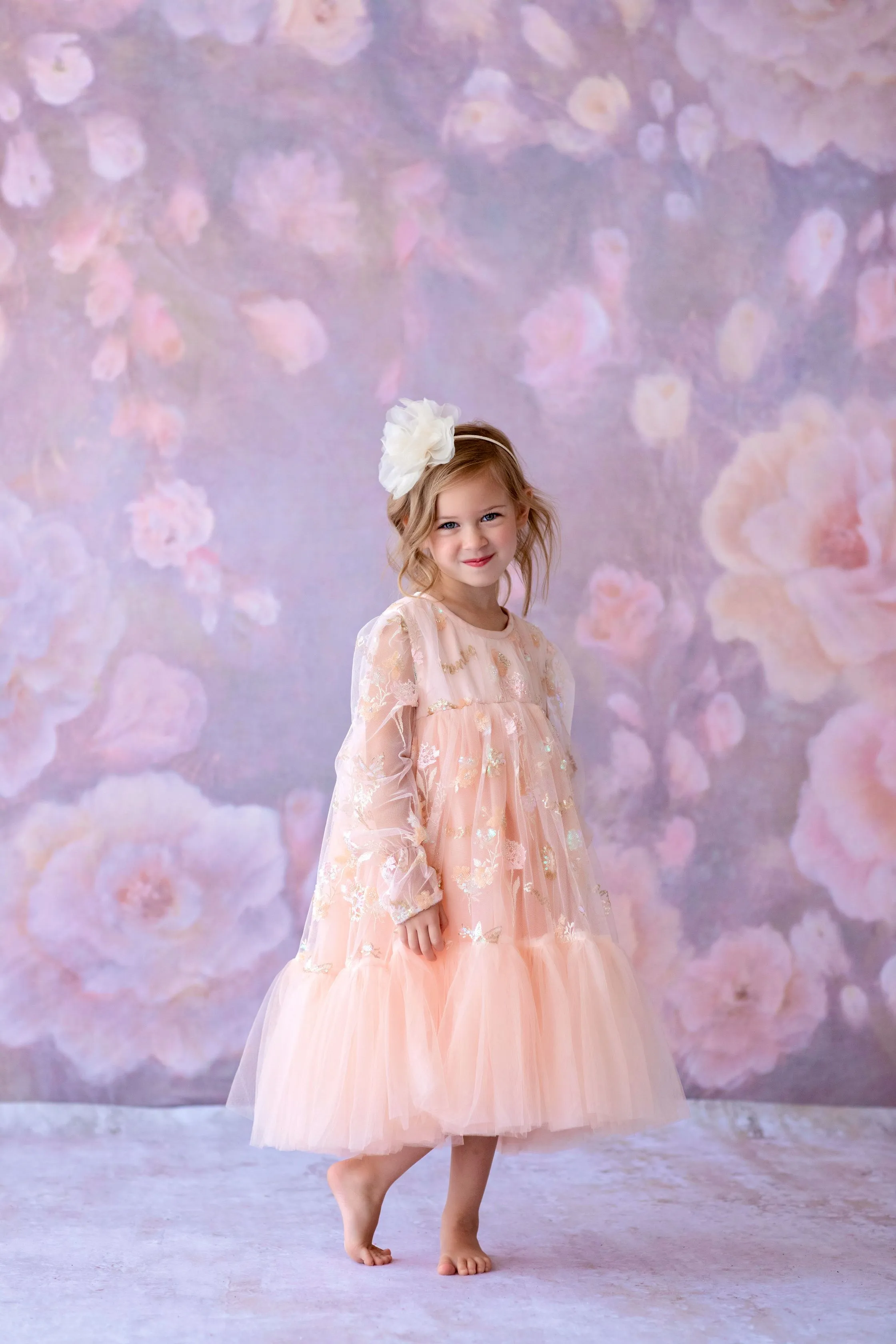 New. "Carolyn" -  bishop sleeve-Butterfly Sequin-Vintage Length Dress ( 6 Year - Petite 7 Year)