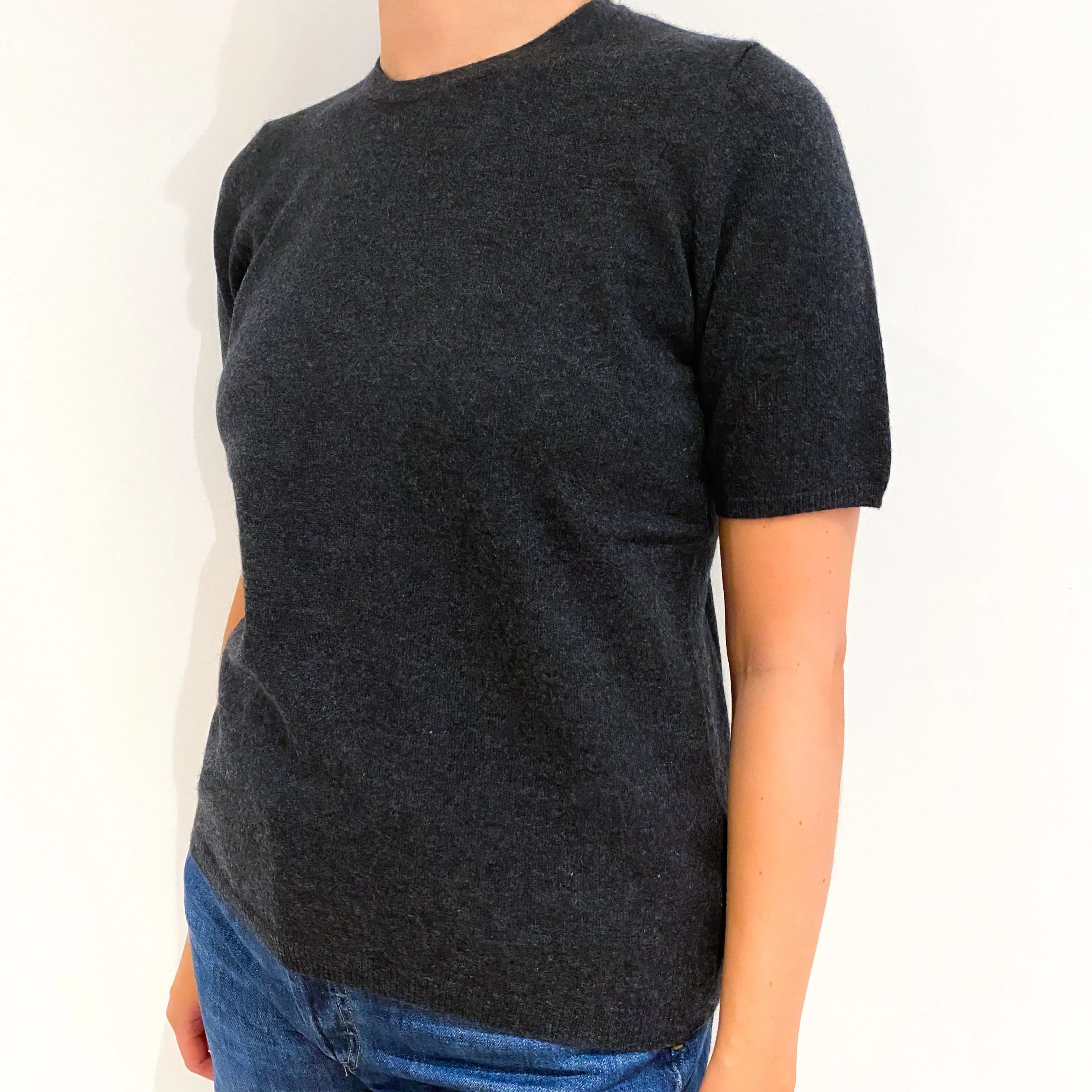 N.Peal Charcoal Grey Short Sleeved Crew Neck Jumper Medium