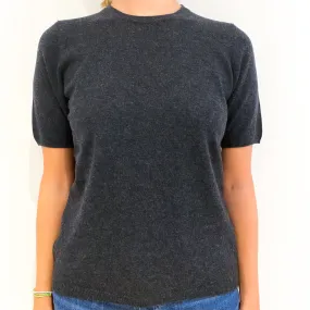 N.Peal Charcoal Grey Short Sleeved Crew Neck Jumper Medium