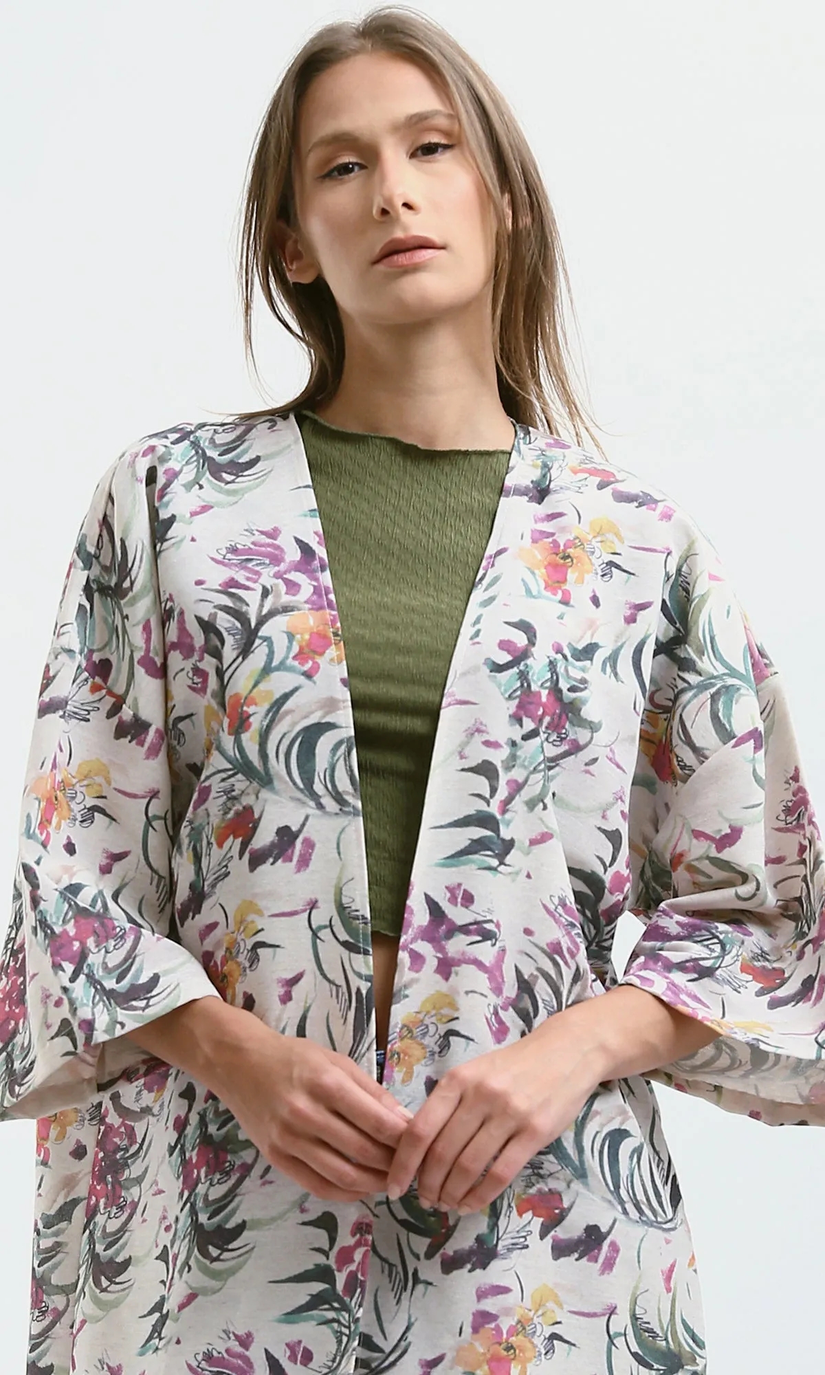 O189716 3/4 Sleeves Colorful Floral Summer Kimono