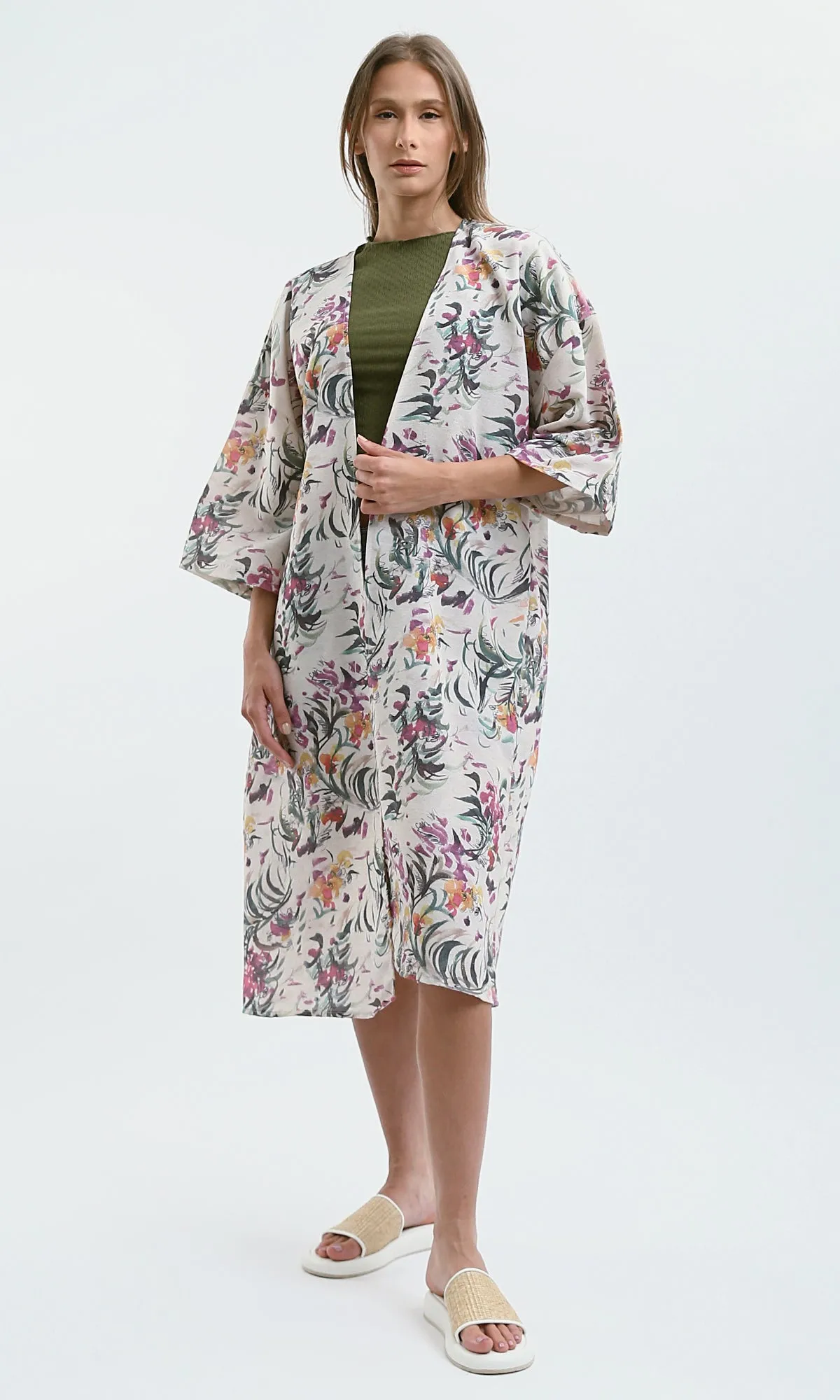 O189716 3/4 Sleeves Colorful Floral Summer Kimono