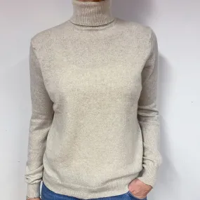 Oatmeal Beige Cashmere Polo Neck Jumper Medium