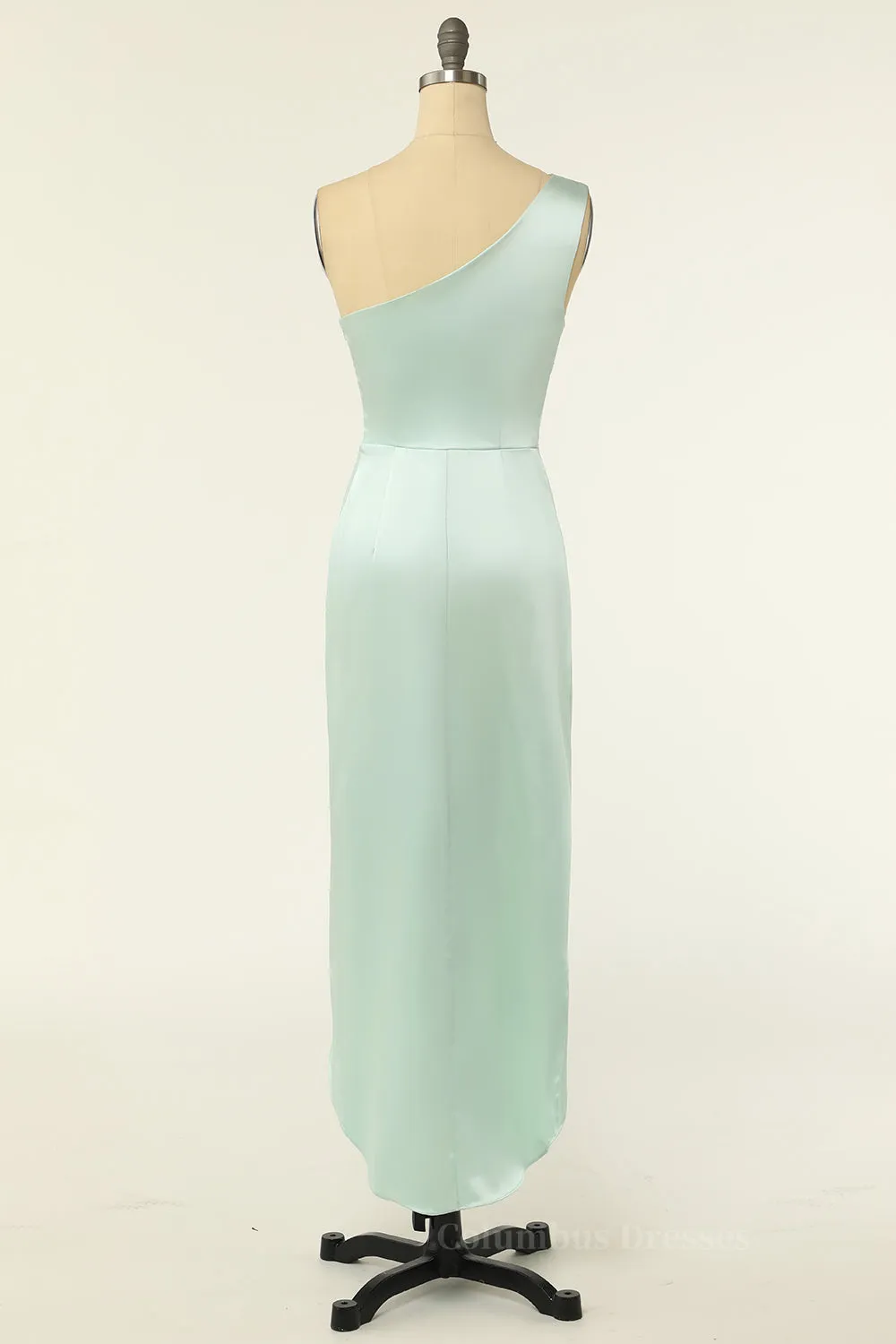 One Shoulder Mint Green Wrap Bridesmaid Dress