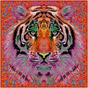 Orange Tiger, 110cm Square Silk Scarf