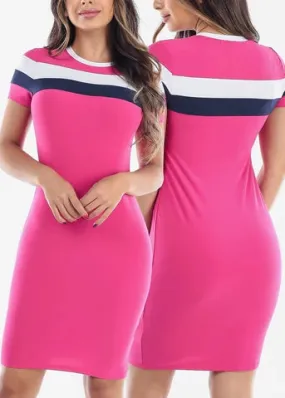 Pink Striped Bodycon Midi Dress