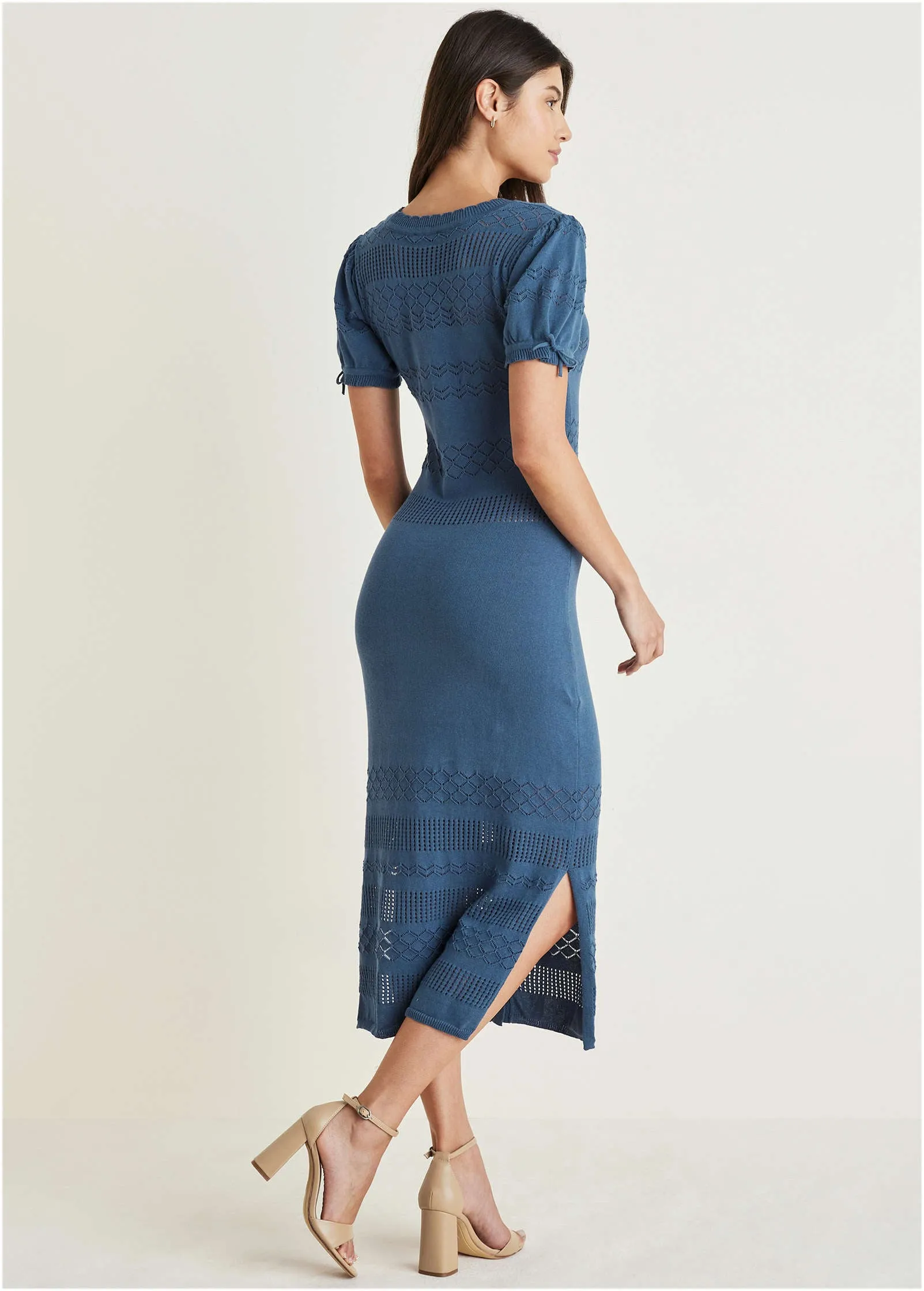Pointelle Midi Dress - Navy