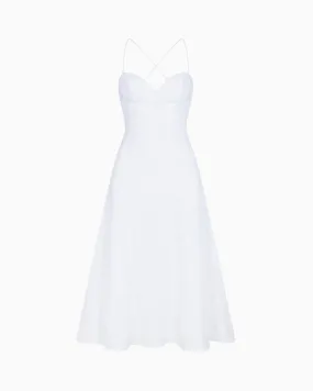 Poplin Low Back Midi Dress | White