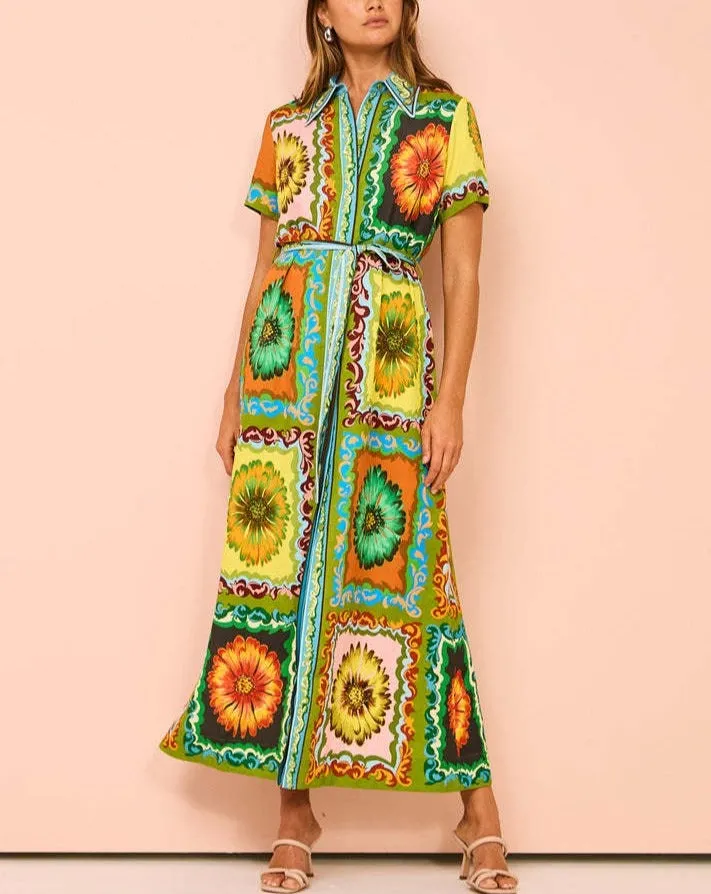 Printed Cardigan Extra Long Dress