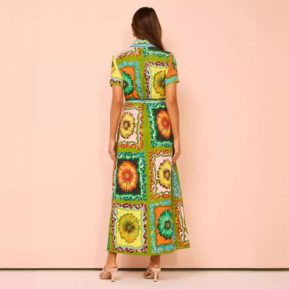 Printed Cardigan Extra Long Dress