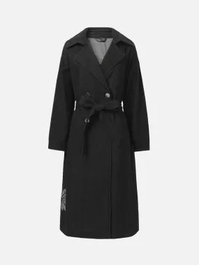 Printed Longline Denim Trench Coat